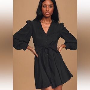 Lulu’s Sway of Life Black Tie-Waist Button Mini Dress